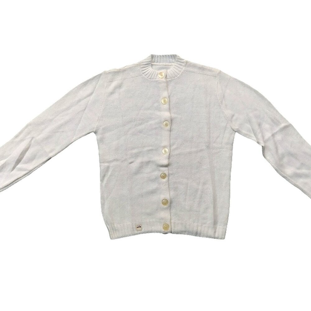 Vintage 1940s-1950s White Long Sleeve Cardigan Knit Fall Winter Sweater